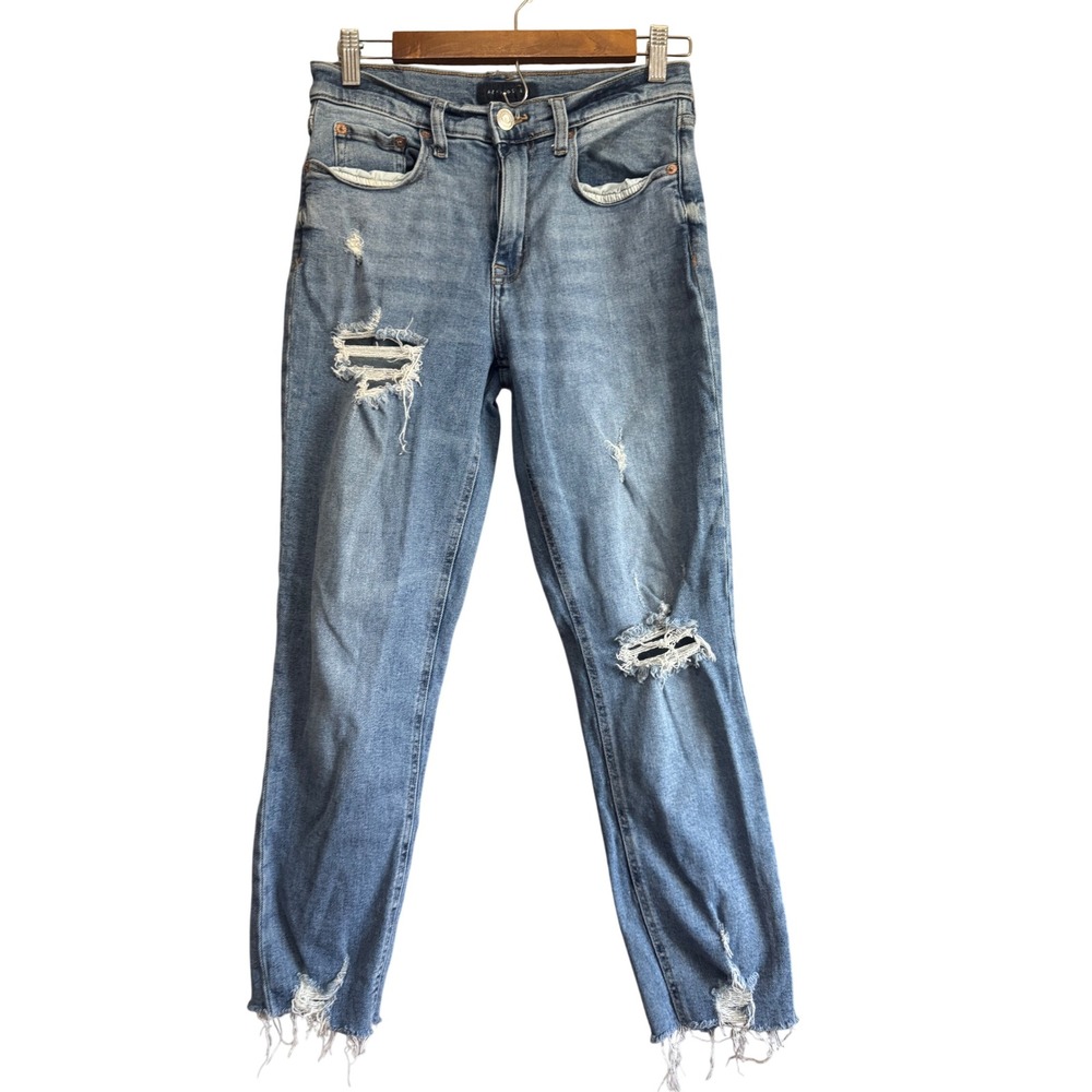 Aeropostale Stretch Mom Jeans Womens 4 Reg Blue Excellent Distressed High Rise